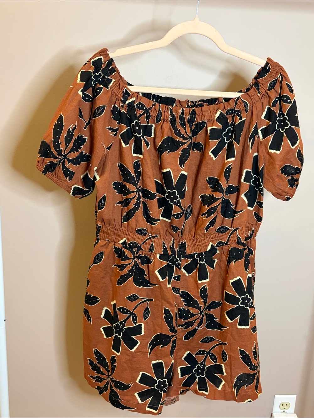 English Factory Floral Print Rust Romper